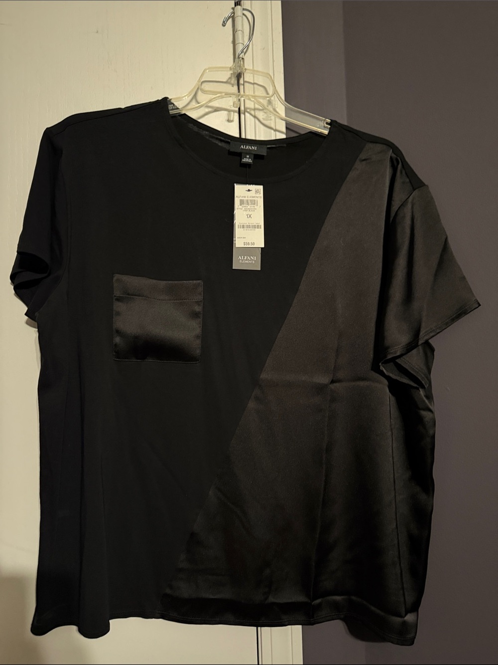 Alfani Women’s Black Short-Sleeve Tee with Satin Panel